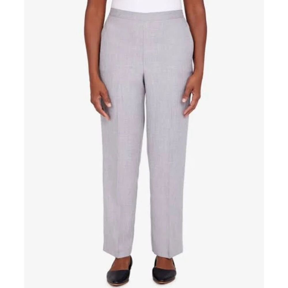 Alfred Dunner Women's  Soft Spoken TJ Pearl Gray Sateen Straight Leg Pants Sz 18